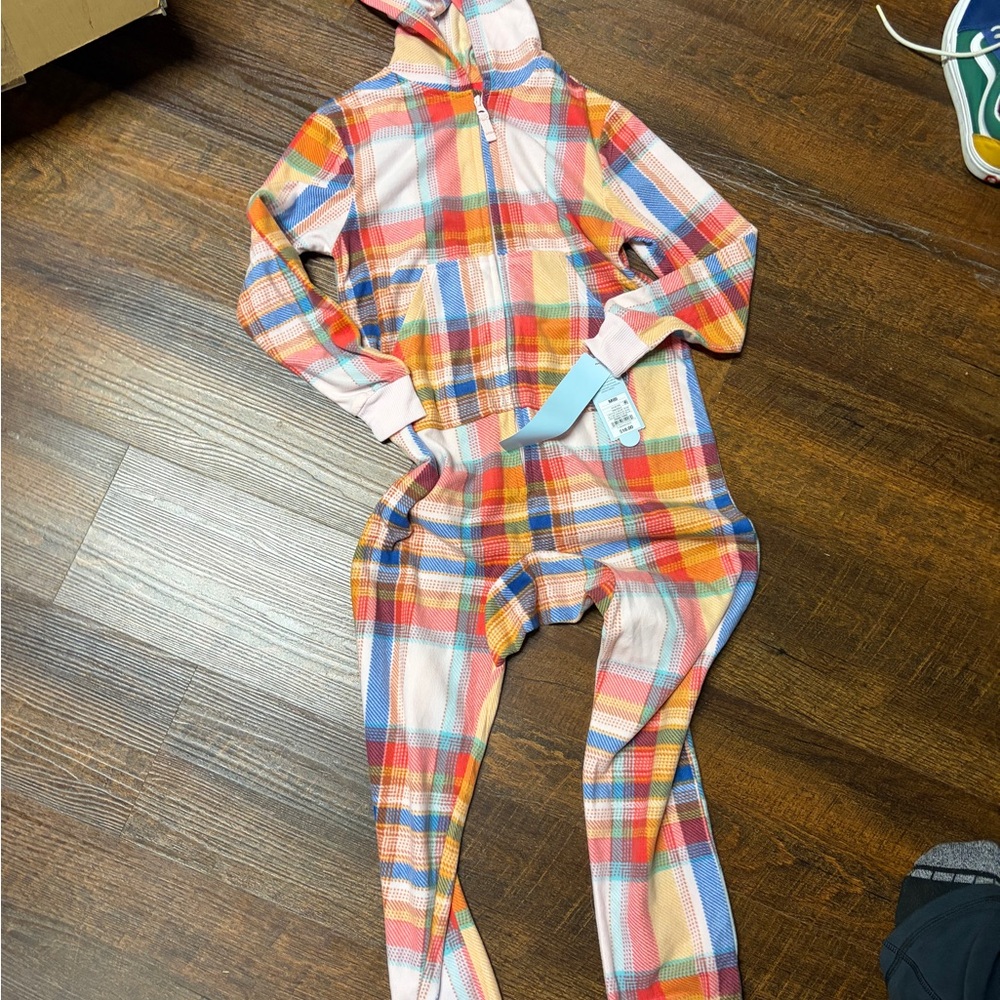 Kids Flannel Pajamas Plaid Hooded Jumpsuit Onesie Size 8